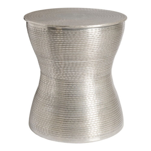 Alto Antique Pewter Hand Hammered Aluminum Drum Side Table Alto Antique Pewter Hand Hammered Aluminum Drum Side Table