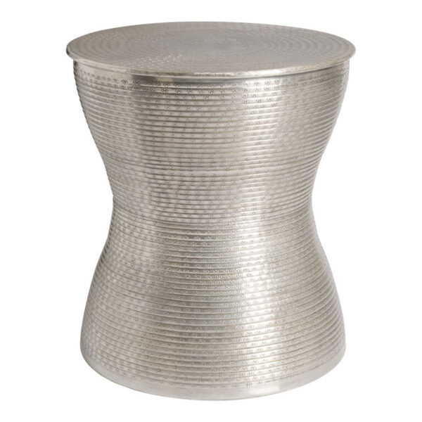 Alto Antique Pewter Hand Hammered Aluminum Drum Side Table