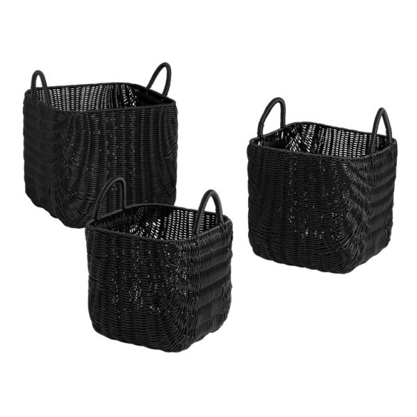 Aly Square Black Faux Rattan Utility Basket
