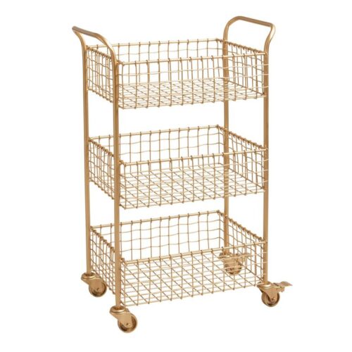 Antonia Gold Wire Basket 3 Tier Rolling Cart Antonia Gold Wire Basket 3 Tier Rolling Cart