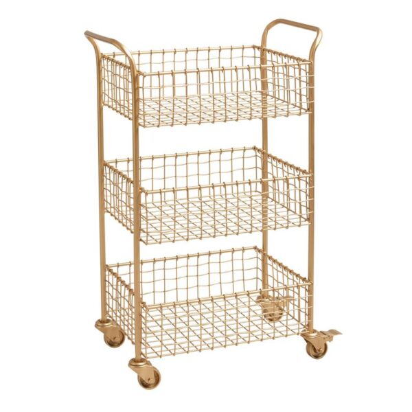 Antonia Gold Wire Basket 3 Tier Rolling Cart