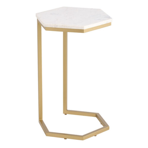 Auburn White Marble and Gold Metal Hexagon Side Table Auburn White Marble and Gold Metal Hexagon Side Table