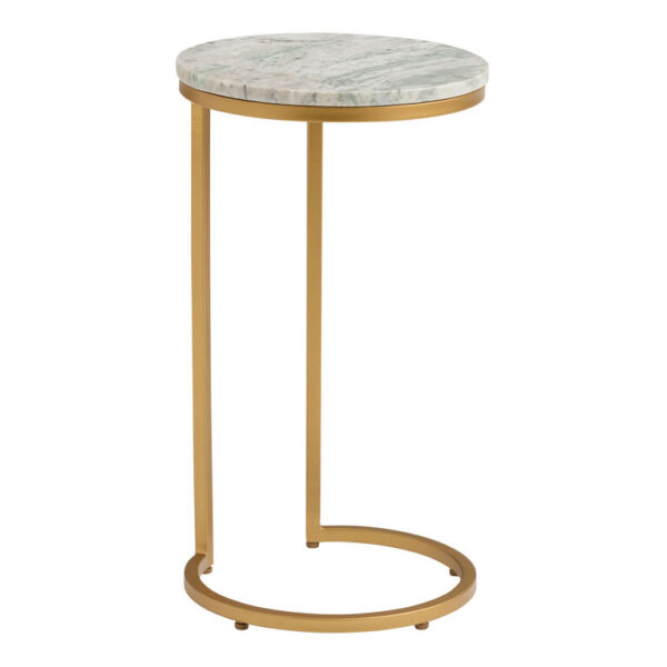 Baylor Marble Top and Gold Metal C Shaped Side Table
