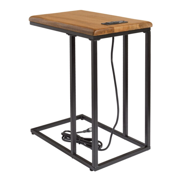 Bryson Wood and Black Metal Laptop C Table with Power Ports