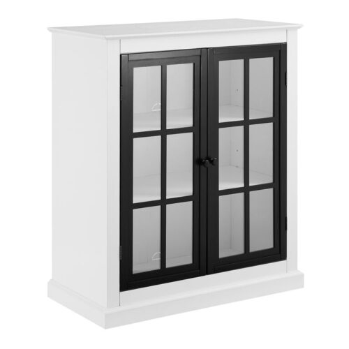 Busnell White and Matte Black Wood Stackable Storage Cabinet Busnell White and Matte Black Wood Stackable Storage Cabinet