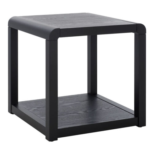 Calla Black Wood Curved Edge Side Table with Shelf