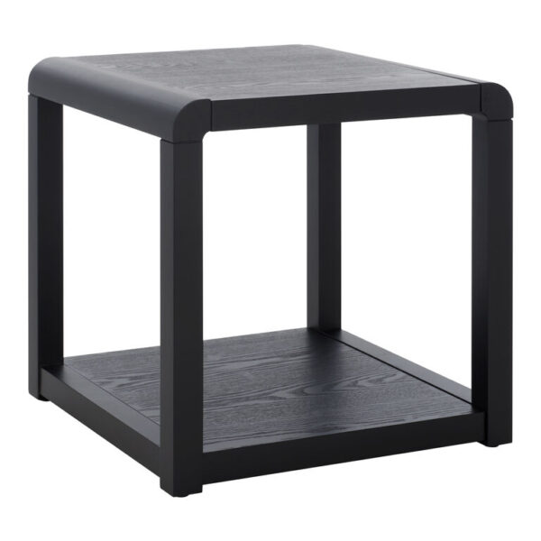 Calla Black Wood Curved Edge Side Table with Shelf