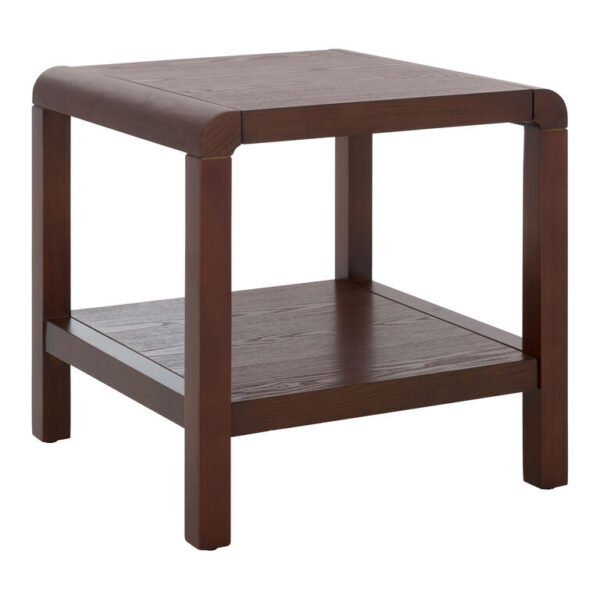 Calla Dark Brown Wood Curved Edge Side Table with Shelf