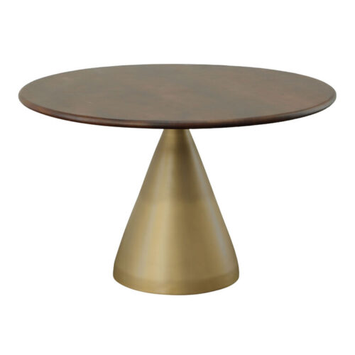 Cervante Round Wood and Gold Metal Pedestal Dining Table