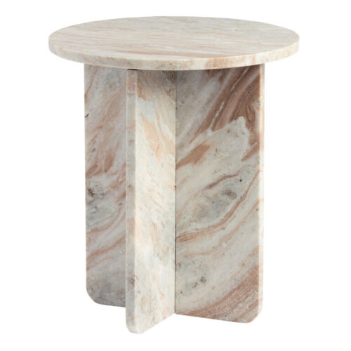 Clemens Round Brown Torrento Marble Cross Base End Table