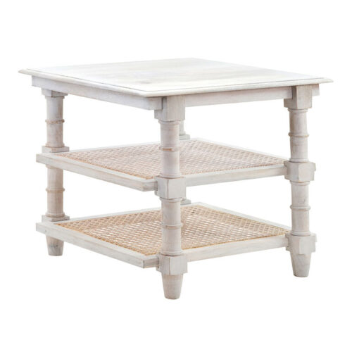 Constantine Wood and Rattan Side Table with Shelves