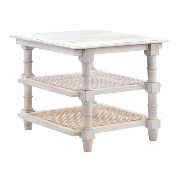 Constantine Wood and Rattan Side Table with Shelves