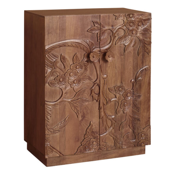 CRAFT Zian Small Carved Wood Floral Storage Cabinet