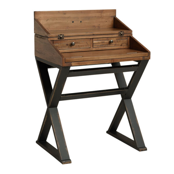 Distressed Antique Cognac and Black Wood Secretary Desk Distressed Antique Cognac and Black Wood Secretary Desk