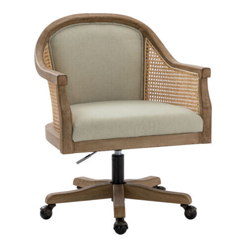 Edmund Wood and Rattan Cane Upholstered Office Chair