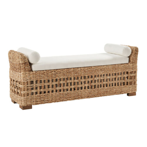 Eleanor Natural Water Hyacinth Upholstered Storage Bench