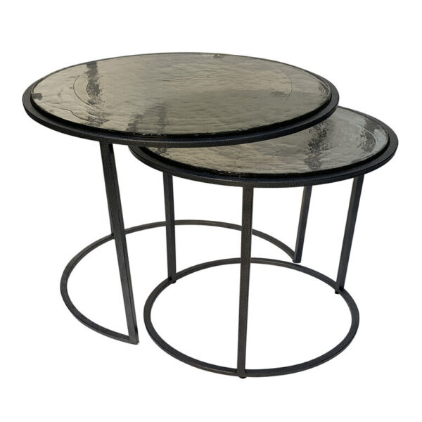 Ezra Round Antiqued Recycled Glass Nesting Table 2 Piece Set Ezra Round Antiqued Recycled Glass Nesting Table 2 Piece Set