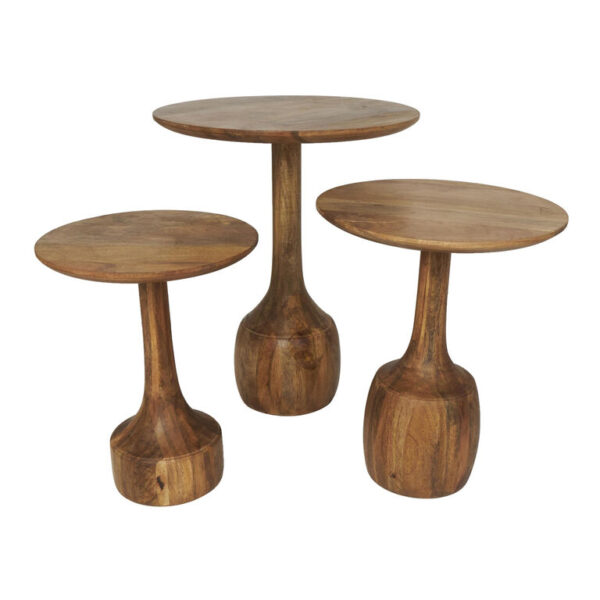 Finley Round Mango Wood Pedestal Nesting Tables 3 Piece Set