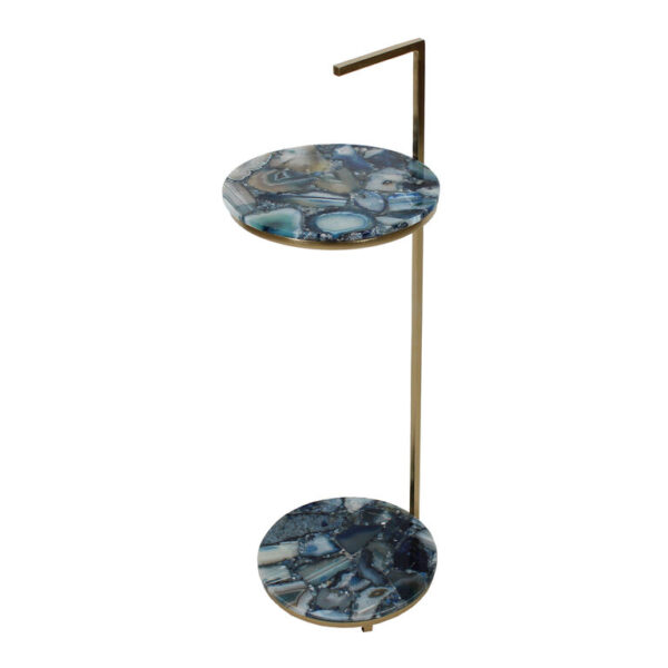 Gaius Round Blue Agate and Gold Metal Side Table with Handle