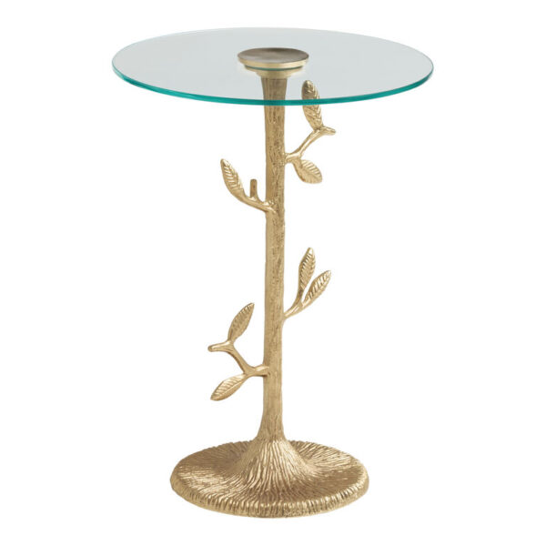 Gold Metal and Glass Top Branch Shaped Side Table