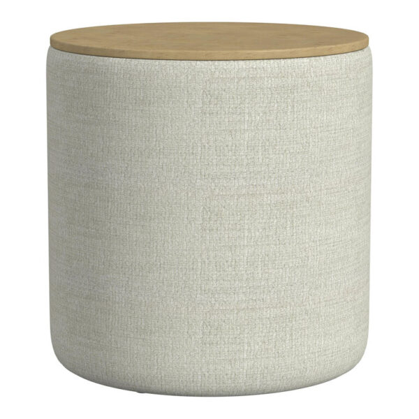 Grant Round Gray Wood Top Upholstered Storage Ottoman
