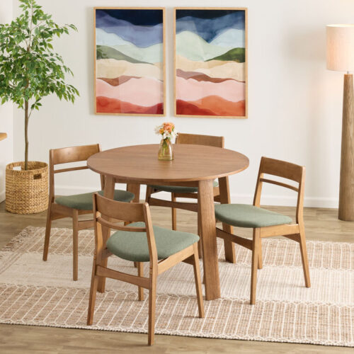 Handler Round Wood Mid Century 5 Piece Dining Set