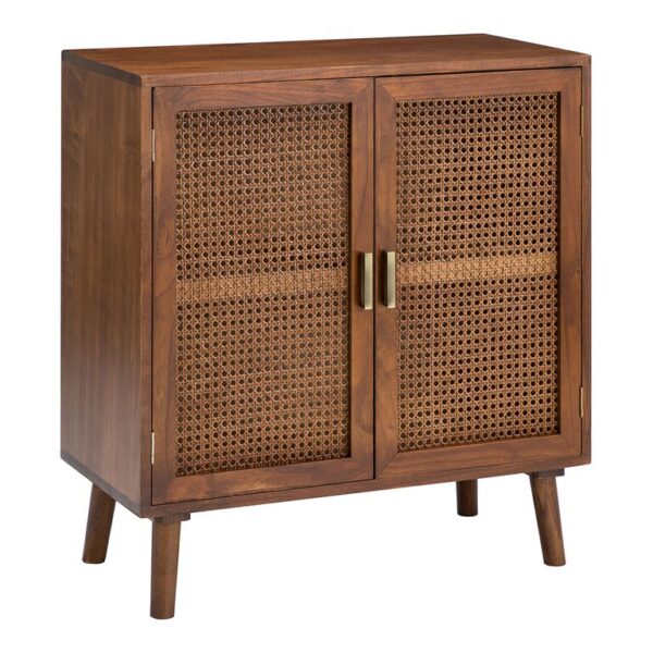 Helmer Cherry and Rattan Cane Storage Cabinet