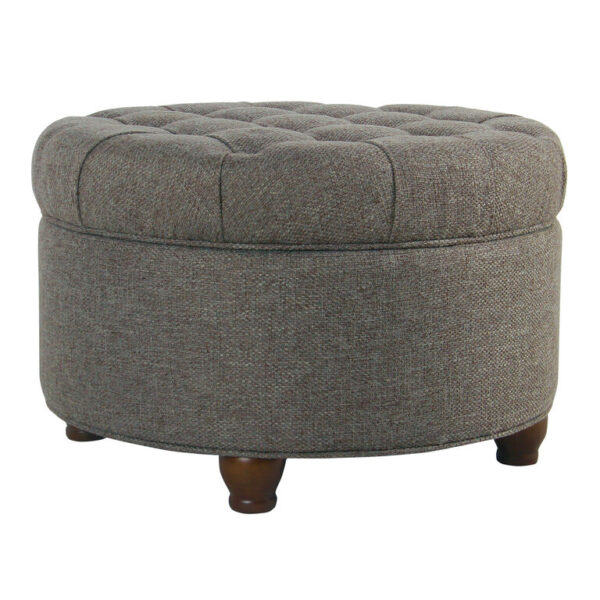 Hill Round Linen Tufted Upholstered Storage Ottoman