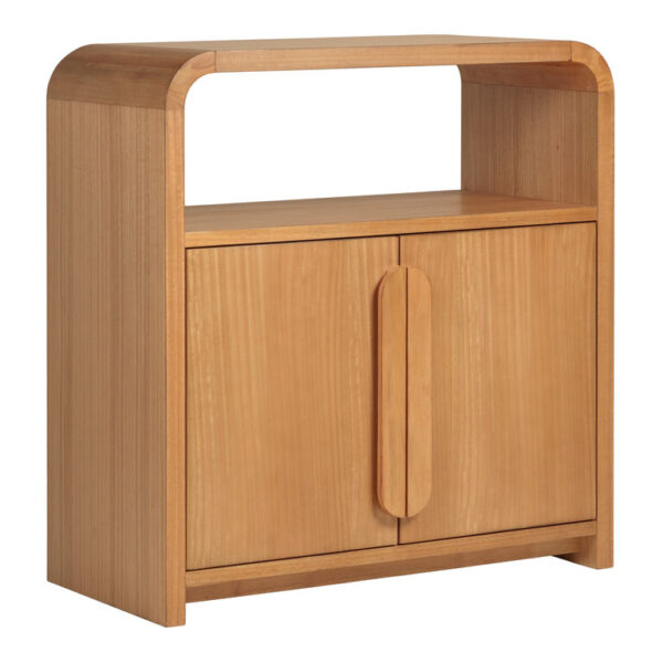 Hollins Wood Curved Bar Cabinet with Open Shelf