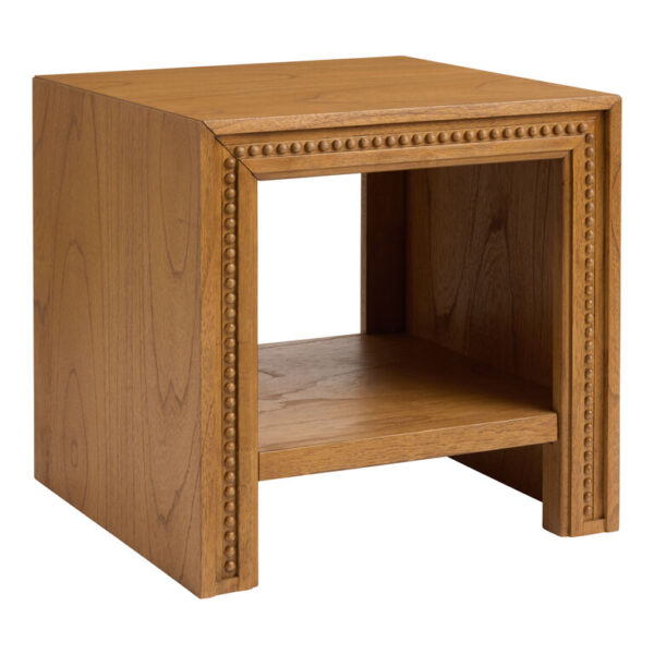 Java Honey Carved Wood Beaded End Table with Shelf Java Honey Carved Wood Beaded End Table with Shelf