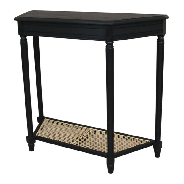 Lavinia Half Round Wood and Cane Console Table with Shelf Lavinia Half Round Wood and Cane Console Table with Shelf