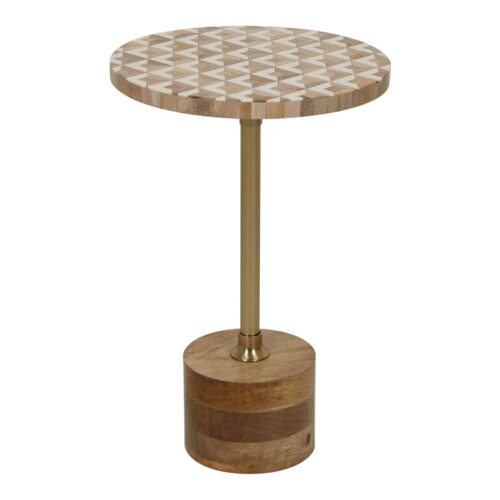 Lucius Short Round Wood and Bone Mosaic Inlay Side Table Lucius Short Round Wood and Bone Mosaic Inlay Side Table