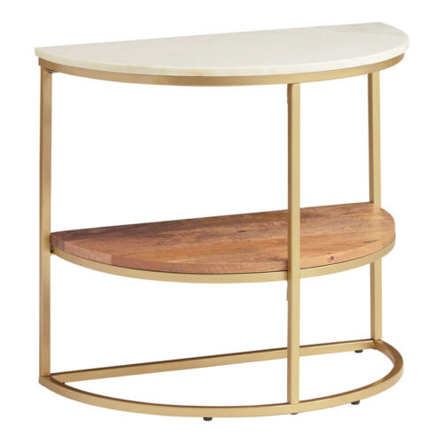 Piper Half Circle Marble Top Wood and Metal Side Table Piper Half Circle Marble Top Wood and Metal Side Table