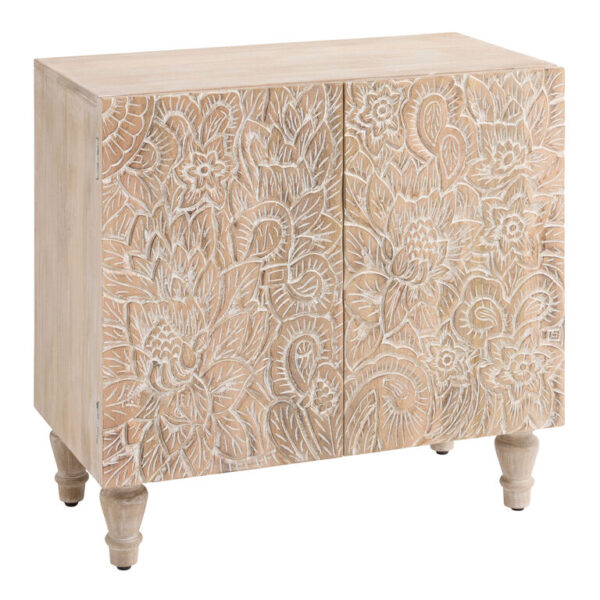 Rayla Whitewash Carved Wood Floral Storage Cabinet