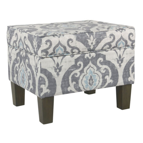 Ruth Blue Suri Print Upholstered Storage Ottoman Ruth Blue Suri Print Upholstered Storage Ottoman