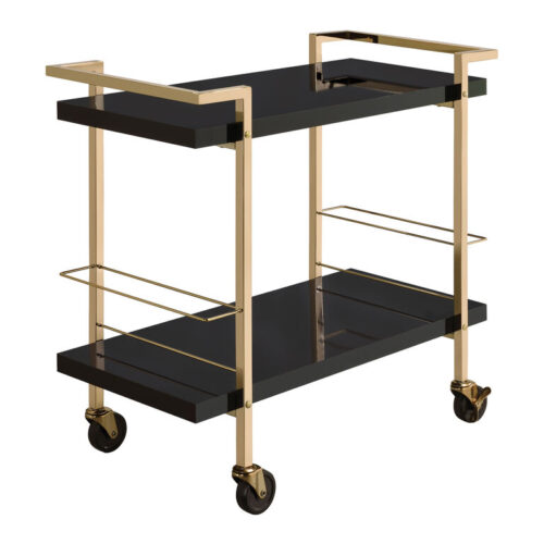 Wades Glossy Wood and Gold Metal 2 Tier Bar Cart Wades Glossy Wood and Gold Metal 2 Tier Bar Cart
