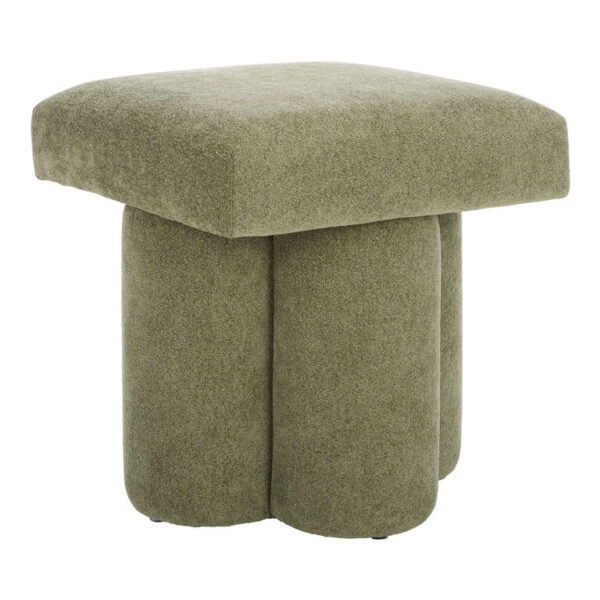 Waverly Moss Green Linen Pillar Leg Upholstered Ottoman