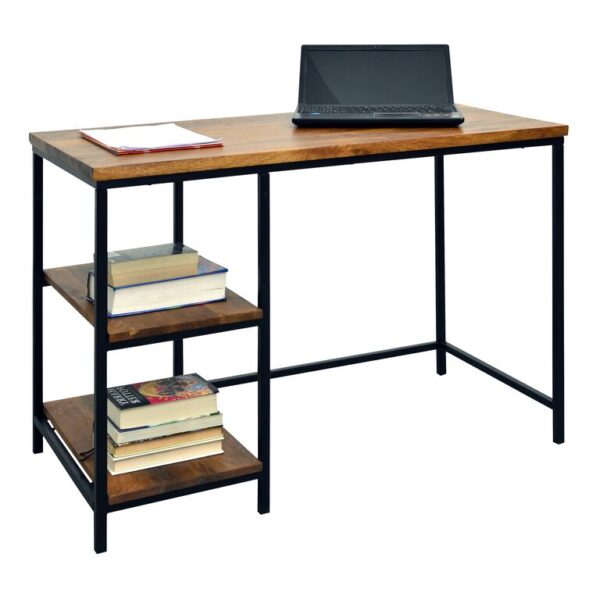 Williard Chestnut Wood and Black Metal Desk with Shelves Williard Chestnut Wood and Black Metal Desk with Shelves