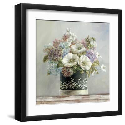 Anemones in Black and White Hatbox - Black Framed Art Print Wall Art, 12x12