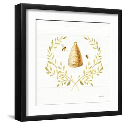 Bees and Blooms Skep Laurel - Black Framed Art Print Wall Art, 12x12