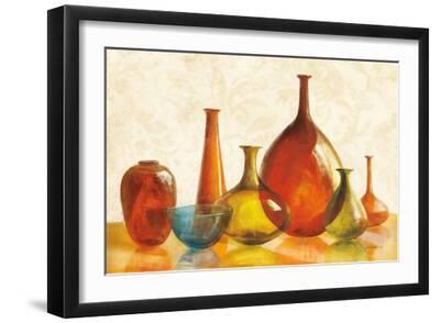 Colorful Glass Vessels on Ivory - Black Framed Art Print Wall Art, 18x12